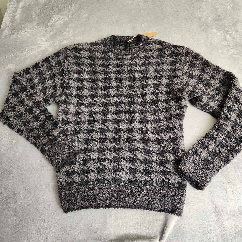 New SKIMS Cozy Pullover Onyx Houndstooth S/M Crewneck Sweater Plush Small M